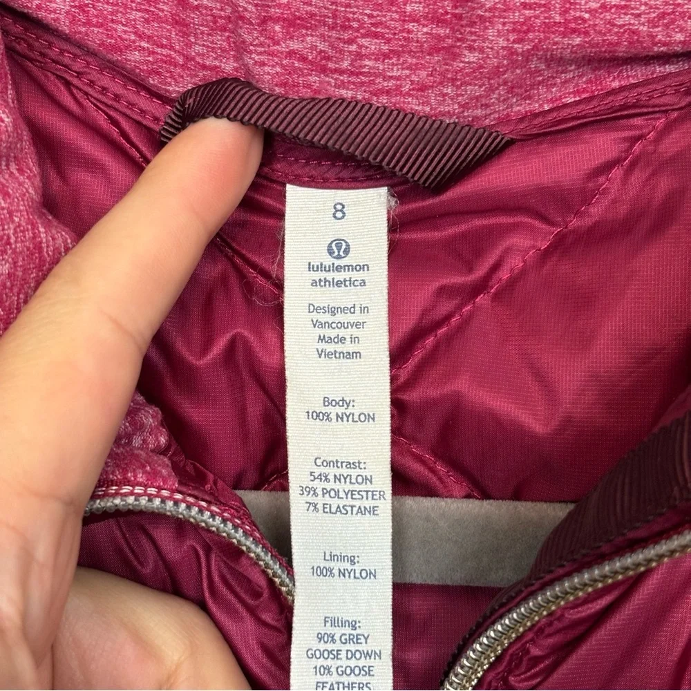 Lululemon Down For a Run Puffer Vest Raspberry Red Size 8 Berry Rumble - Picture 5 of 9